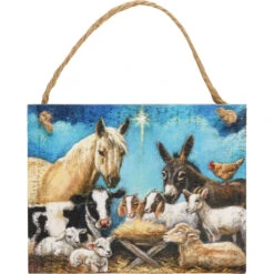 Farm Animal Nativity Wood Ornament
