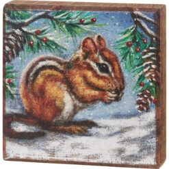 Christmas Chipmunk Winter Block Sign