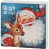 "Sleigh All Day" Santa & Reindeer Block Sign -Christmas Decoration 115346