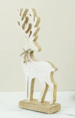Wood Deer With White Enamel & Gold Flecks, 2 Size Options -Christmas Decoration 14