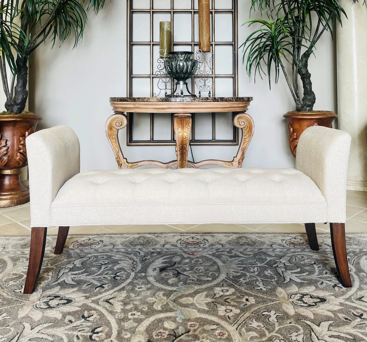 Tufted High Side Bench Off White 6 Tufted High Side Bench Off White - Image 4