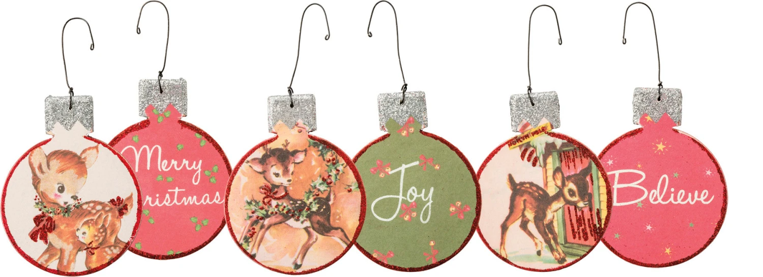 Retro-Inspired Deer Fawn Double Sided Christmas Ornament, 3 Style Options 3 Retro-Inspired Deer Fawn Double Sided Christmas Ornament, 3 Style Options