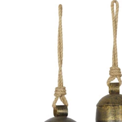 Metal Tibetan Inspired Meditation Decorative Cow Bell With Jute Hanging Rope, Set Of 3 10",8",6"H, Bronze -Christmas Decoration 26718 4 00236.1694626122