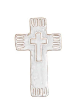 White Stoneware Cross Sitter, 3 Size Options, By Mud Pie -Christmas Decoration 33333333333333333333