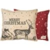 "Merry Christmas" Two-Sided Reindeer & Sleigh Pillow -Christmas Decoration 35414