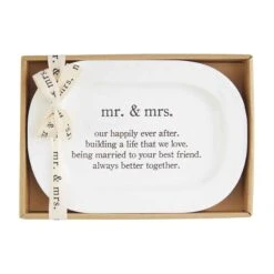 "Mr & Mrs" Oval Ceramic Plate Gift Boxed By Mud Pie