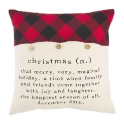 Christmas Definition Buffalo Check Button Pillow By Mud Pie