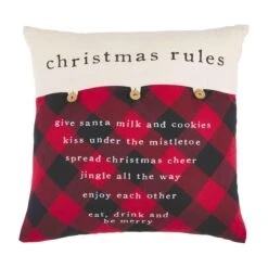 Christmas Rules Buffalo Check Button Pillow By Mud Pie