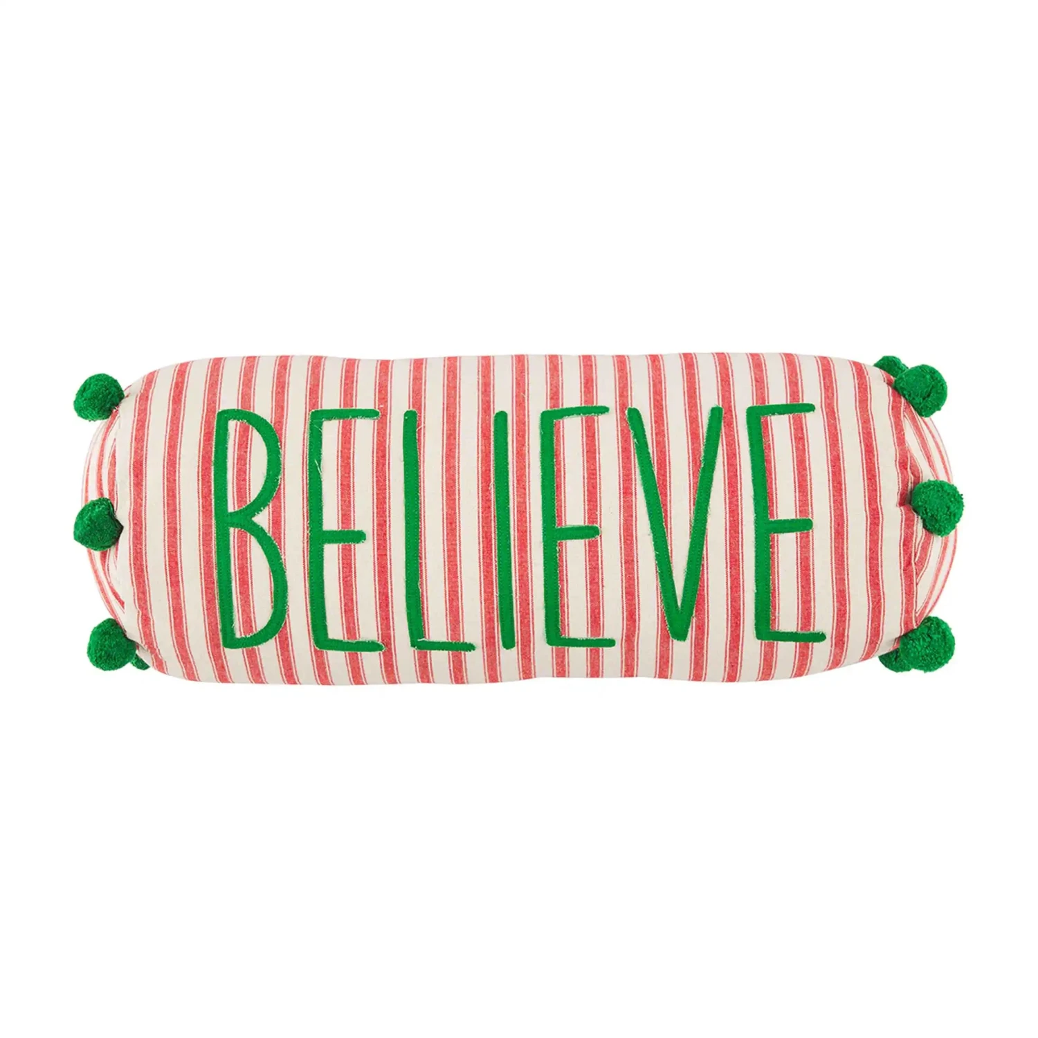 Striped "Believe" Christmas Holiday Bolster Pillow By Mud Pie 3 Striped "Believe" Christmas Holiday Bolster Pillow By Mud Pie