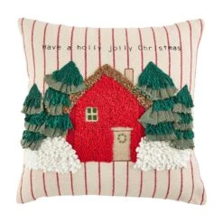 "Have A Holly Jolly Christmas" Tree Farm & Barn Christmas Pillow By Mud Pie