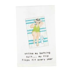 "Unlike My Bathing Suit ... My Flip Flops Fit Every Year" Poolside Curvy Lady Hand Towel By Mud Pie