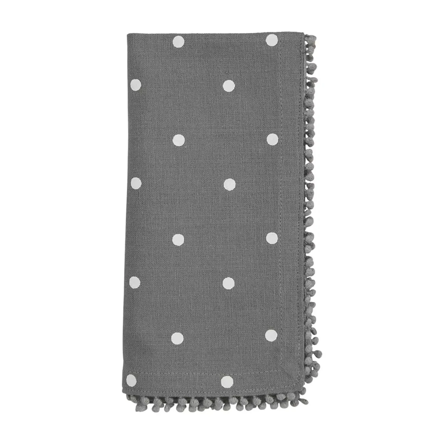 Gray Dot Pom Cloth Napkin, Set Of 4 By Mud Pie 4 Gray Dot Pom Cloth Napkin, Set Of 4 By Mud Pie - Image 2