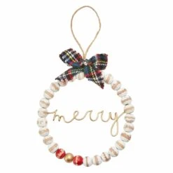 "Merry" Wood Beaded Christmas Holiday Ornament By Mud Pie