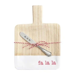 "Fa La La, Ho Ho Ho" White Dipped & Natural Serving Paddle Board 2-Piece Set By Mud Pie