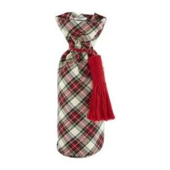 White Tartan Plaid Wine Bag By Mud Pie