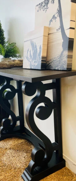 Writing Desk Console Rustic Black W/ Walnut Stain Top 42" -Christmas Decoration 55647TT Black End 74462.1622665304