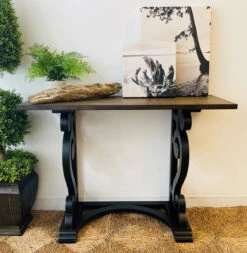 Writing Desk Console Rustic Black W/ Walnut Stain Top 42" -Christmas Decoration 55647TT Black Lifestyle Facing 79344.1622665301