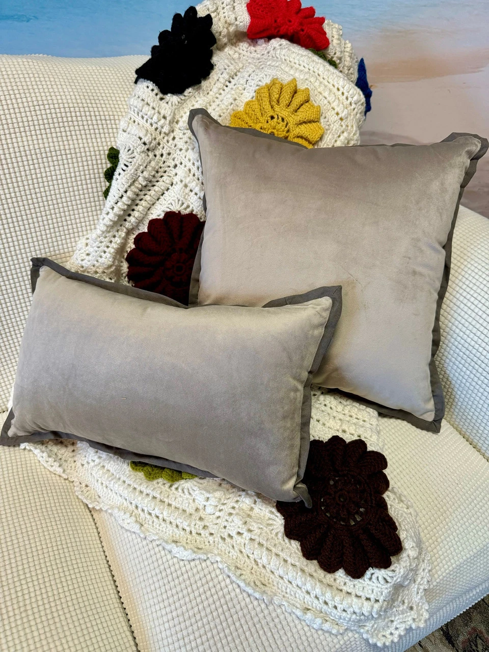 Indoor Velvet Flange Dove Grey 18-Inch Throw Pillow 7 Indoor Velvet Flange Dove Grey 18-Inch Throw Pillow - Image 5