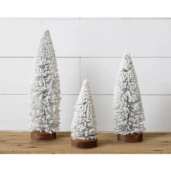 Flocked Bottle Brush Tree With Wood Base, 3 Size Options