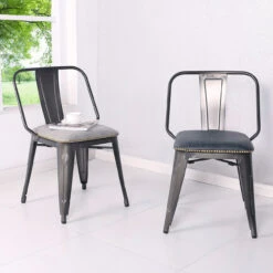 Brian KD PU Metal Side Chair, Vintage Black -Christmas Decoration 9300030 240LIFE 42899.1616593904