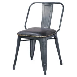 Brian KD PU Metal Side Chair, Vintage Black