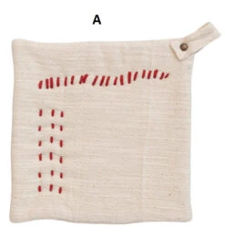 Cotton Slub Pot Holder With Embroidery, 2 Color Options -Christmas Decoration A e5cfc706 4858 4ef2 9898 0e3295b2a27f