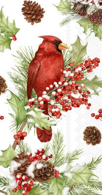 Cardinal In Holly Branches Paper Guest Towel Napkin Pack