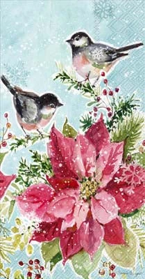 Poinsettia & Chickadee Birds Paper Guest Towel Napkin Pack