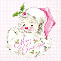"Merry Christmas" Pink Santa Claus Paper Cocktail Napkin Pack