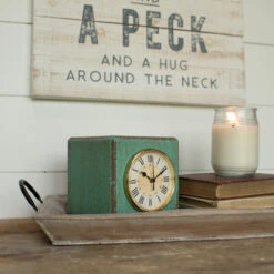 Aged Vintage Look Square Green Clock