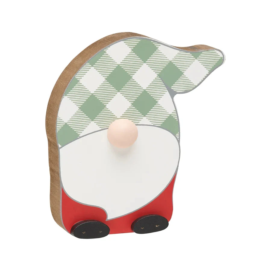 Gnome Green Buffalo Check Plaid Wood Block Sign Sitter 3 Gnome Green Buffalo Check Plaid Wood Block Sign Sitter