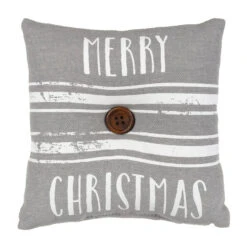 "Merry Christmas" Gray & White Striped Mini Pillow