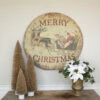"Merry Christmas" Santa, Reindeer & Sleigh Retro-Look Distressed Sign (Pick Up Only) -Christmas Decoration H165028 1 60648