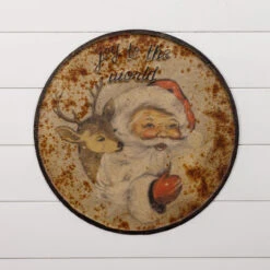 "Joy To The World" Santa & Reindeer Distressed Round Sign (Pick Up Only) -Christmas Decoration H165032 91961