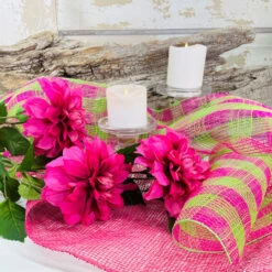 Ribbon Check Fabric Mesh Hot Pink Fresh Green 10.5" X 10Yd -Christmas Decoration Hot Pink Green Fuschia Mesh Lifestyle 70963.1613754991