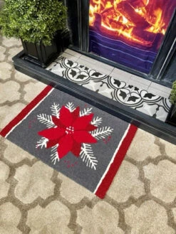 Jellybean Rug Poinsettias On Gray -Christmas Decoration JBLKWN001 5 03585.1691696680