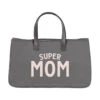 "SUPER MOM" Gray & Genuine Leather Tote Bag -Christmas Decoration L2493 69184 1