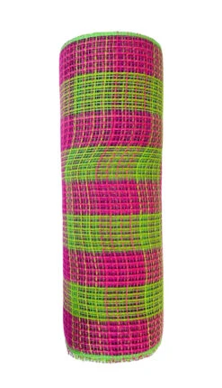 Ribbon Check Fabric Mesh Hot Pink Fresh Green 10.5" X 10Yd