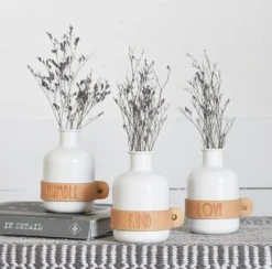 Ceramic Vase With Leather Band Sentiment, 3 Style Options
