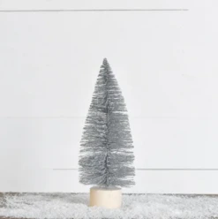 Bottle Brush Tree, Silver Glitter, 12.6"