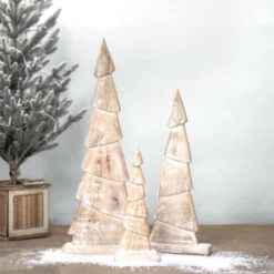 Carved Wood Icicle Christmas Holiday Tree, 3 Size Options