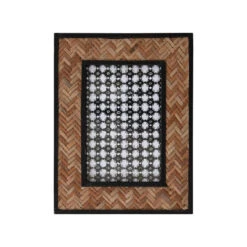 Bamboo Photo Frame With Herringbone Pattern, Natural & Black
