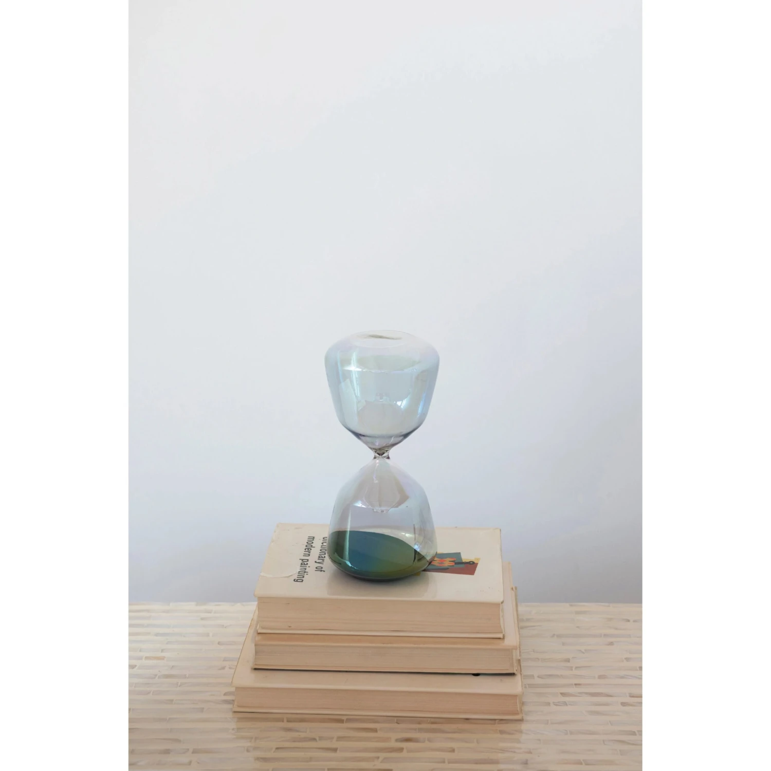 Decorative Glass Hourglass With Black Sand, Iridescent Finish 4 Decorative Glass Hourglass With Black Sand, Iridescent Finish - Image 2