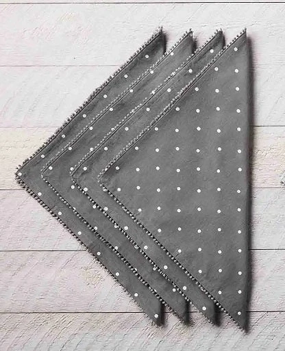 Gray Dot Pom Cloth Napkin, Set Of 4 By Mud Pie 3 Gray Dot Pom Cloth Napkin, Set Of 4 By Mud Pie