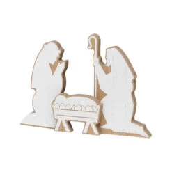 Christmas Manger Scene Wood Cutout, Natural & White