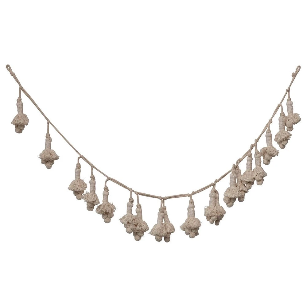 Hand-Woven Cotton Tassel Garland, Cream, 72” 4 Hand-Woven Cotton Tassel Garland, Cream, 72” - Image 2