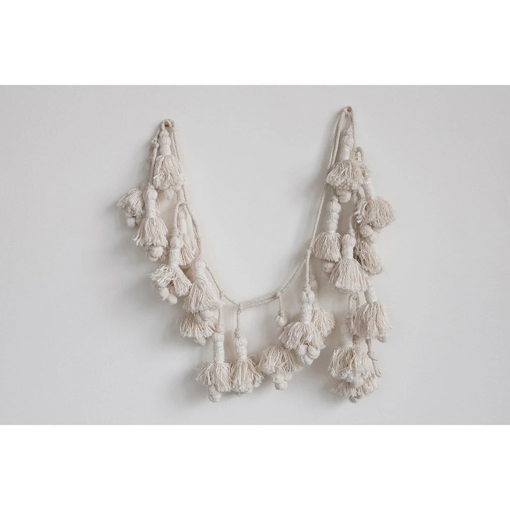 Hand-Woven Cotton Tassel Garland, Cream, 72” 3 Hand-Woven Cotton Tassel Garland, Cream, 72”