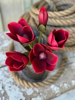 Jane Magnolia Bundle, Real-Touch Blooms, Merlot, 13"