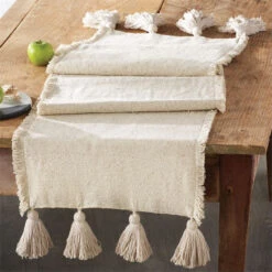 90" Ivory Ponchaa Table Runner By Mud Pie
