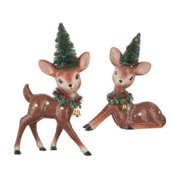 Vintage Look Reindeer With Bottle Brush Tree, 12”, 2 Size / Style Options (Pick Up Only)